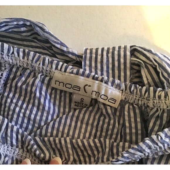 Blue & White Striped Moa Moa Off-Shoulder Ruffle Back Blouse S - Picture 3 of 7